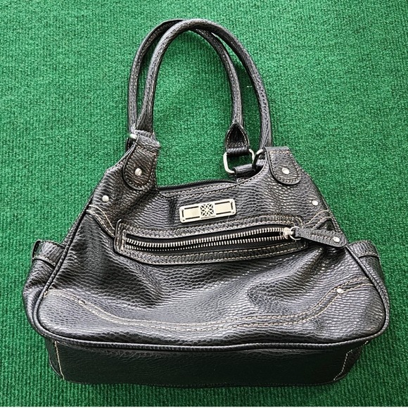 Handbags - Black Faux Leather Handbag‎ Shoulder Bag Small Purse Pocketbook Silver Detail